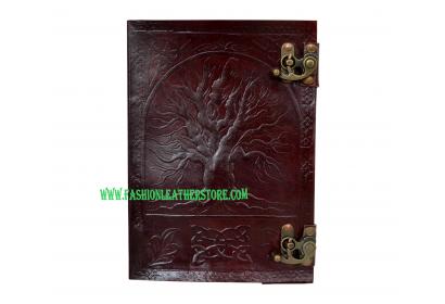 Large Embossed Leather Tree of Life Brown Embossed Journal w/Double Swing Clasps